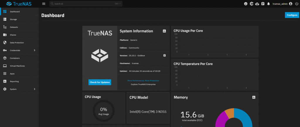 Installing TrueNAS Scale Part 2 TrueNAS Scale UI